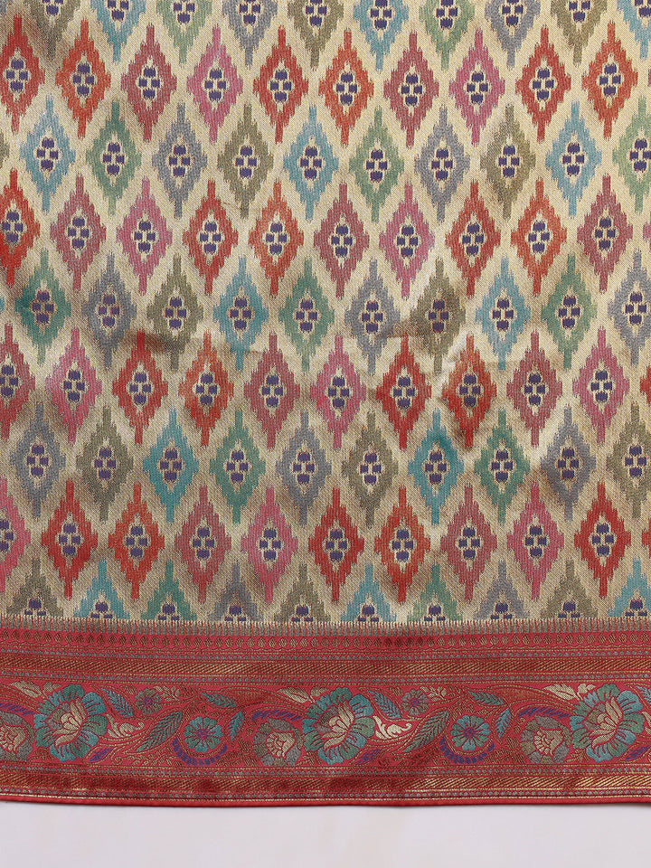 Traditional Brocade Handloom Mysore Silk Saree with Multicolor Meenakari Zari Weaving