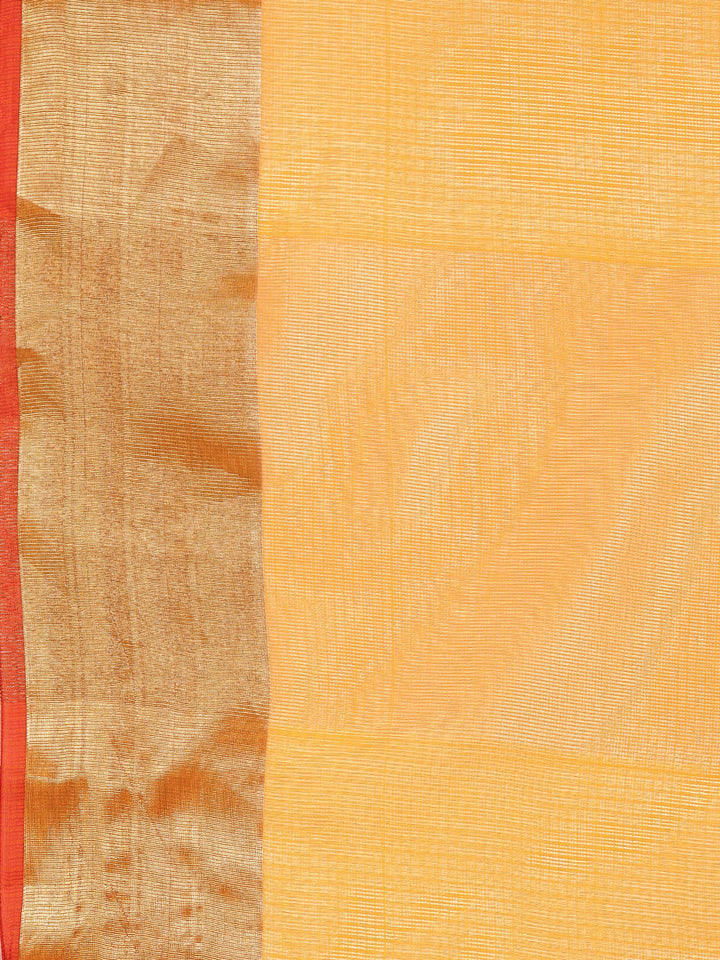 Yellow Chanderi Silk Kota saree with Broad Gold border