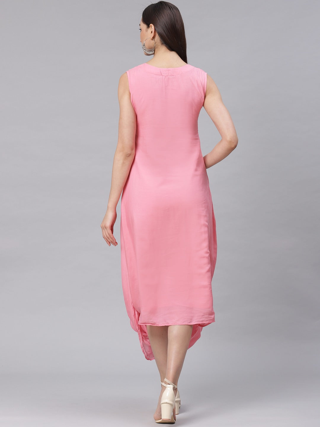 Made to Measure Pastel Anarkali Draped Dress with Embroidered Pockets & Tassels