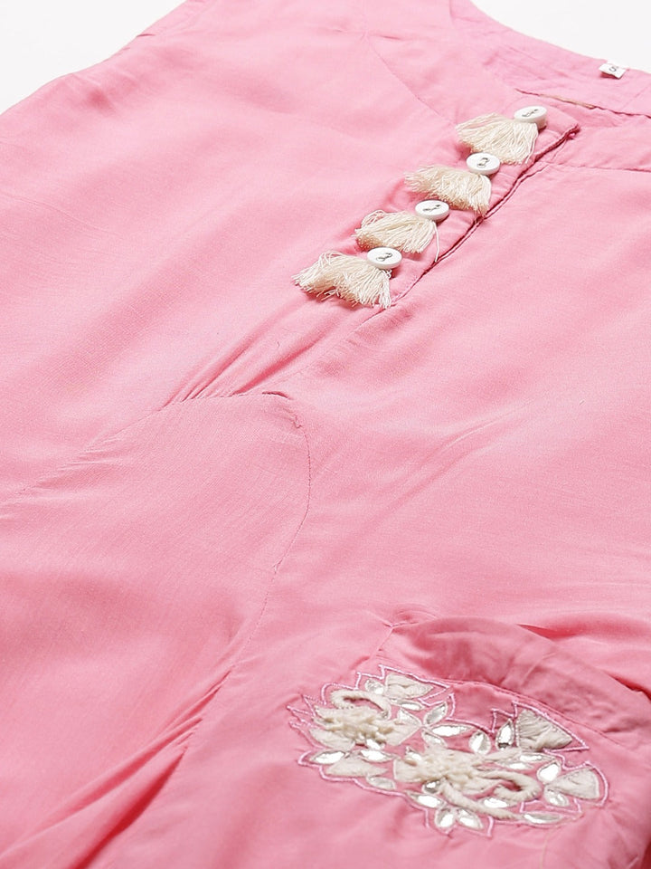 Made to Measure Pastel Anarkali Draped Dress with Embroidered Pockets & Tassels