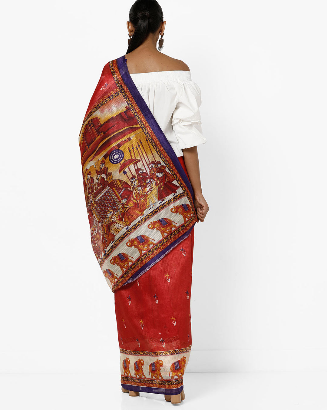 Red Colored Cotton Silk Printed Saree..