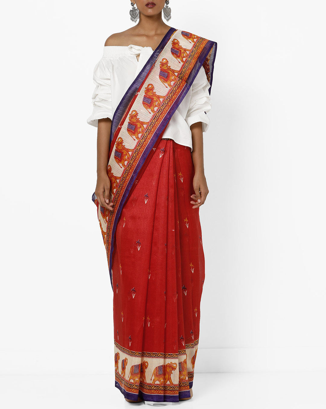 Red Colored Cotton Silk Printed Saree..