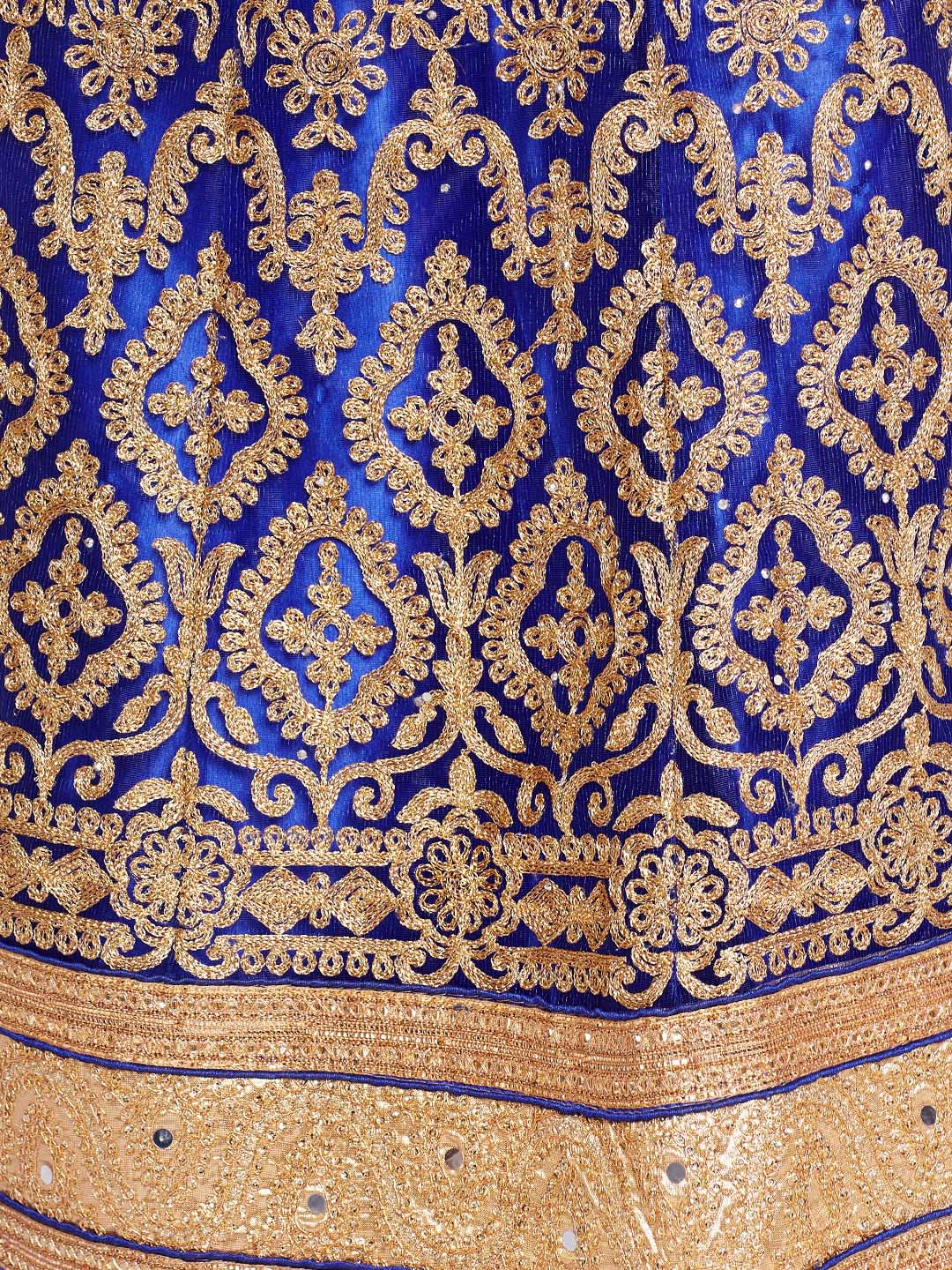 Blue & Pink Net Semi-Stitched Lehenga Choli with Zari Embroidery