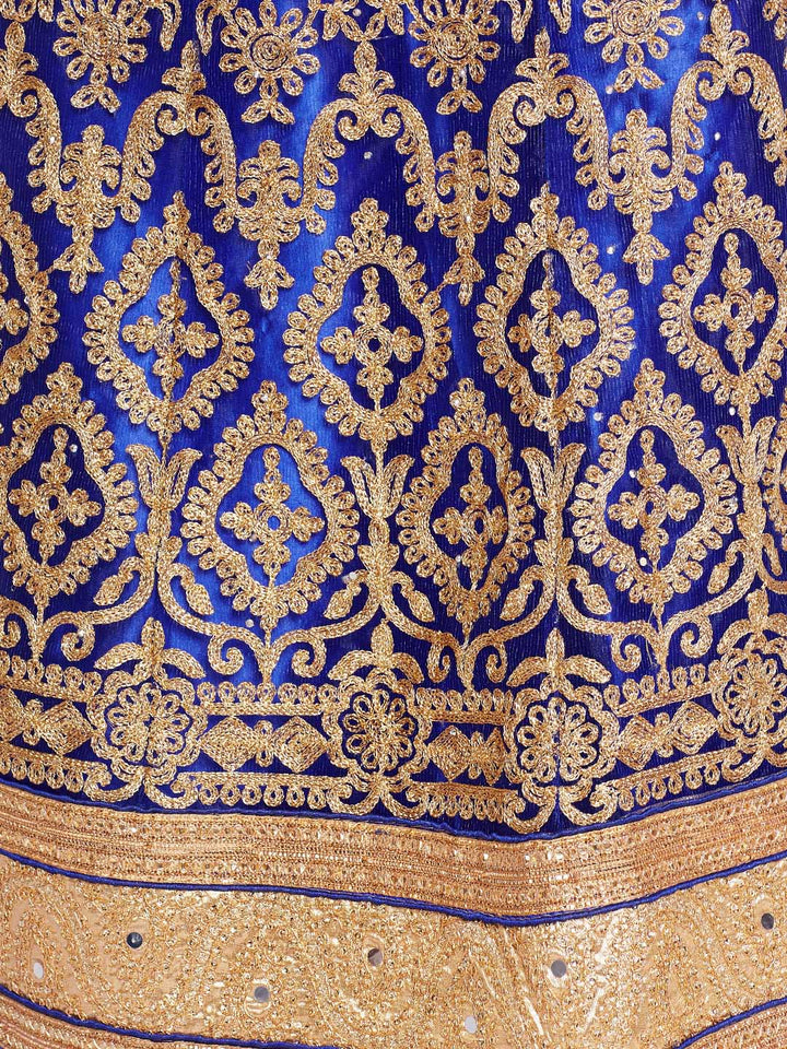 Blue & Pink Net Semi-Stitched Lehenga Choli with Zari Embroidery