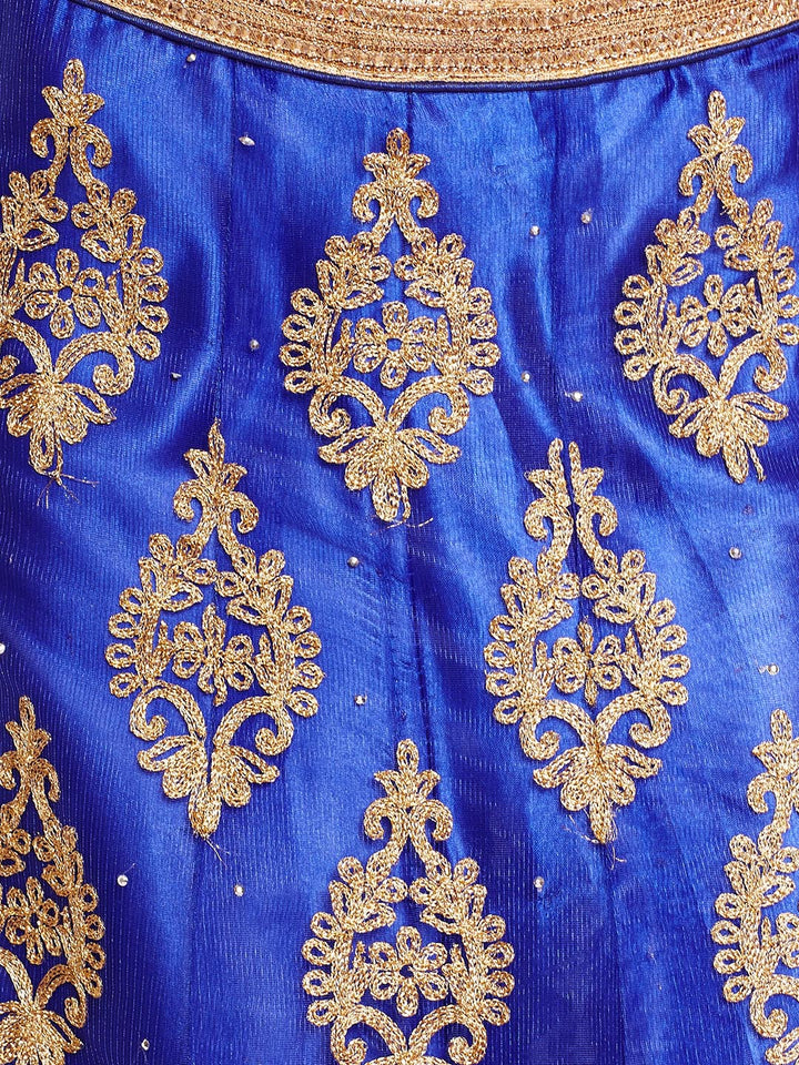 Blue & Pink Net Semi-Stitched Lehenga Choli with Zari Embroidery
