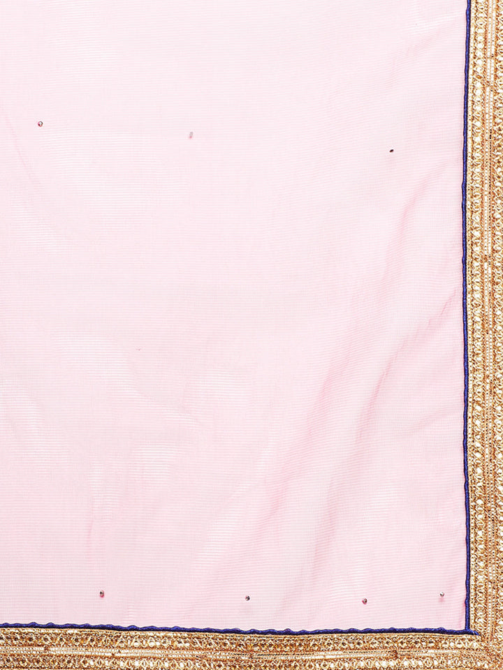 Blue & Pink Net Semi-Stitched Lehenga Choli with Zari Embroidery