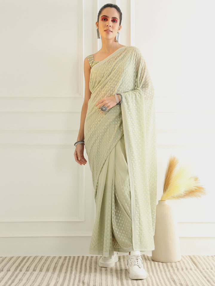 Pastel Green Montone Festive Georgette Saree