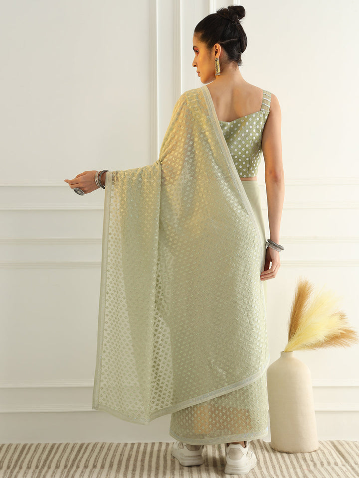Pastel Green Montone Festive Georgette Saree