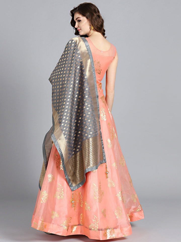 Textured Organza Anarkali with Banarasi Dupatta