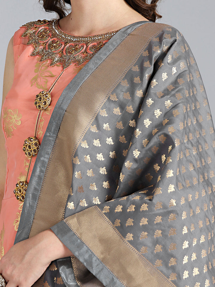 Textured Organza Anarkali with Banarasi Dupatta