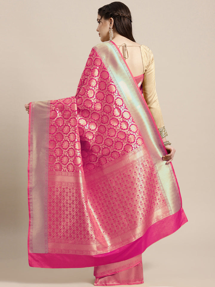 Kanjiwaram saree with intricate zari weaving in a floral pattern