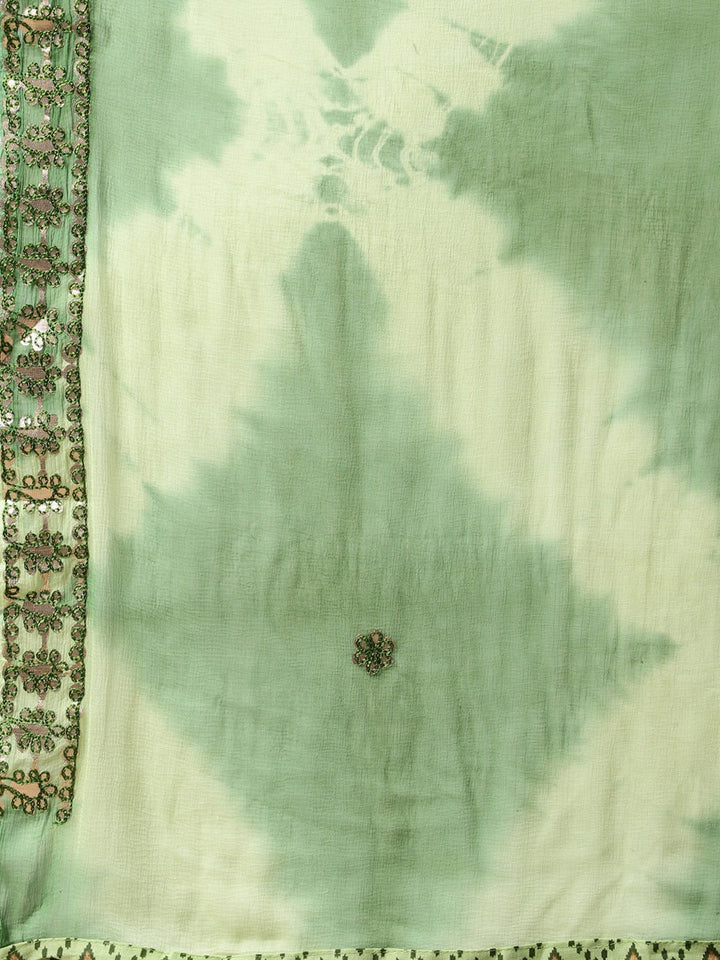 Ikat Inspired Cotton Stitched Kurta Pants Set With Chiffon Gotta Patti Dupatta