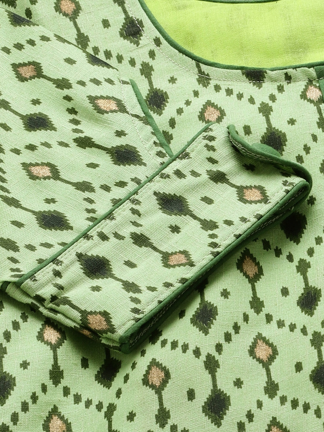 Ikat Inspired Cotton Stitched Kurta Pants Set With Chiffon Gotta Patti Dupatta