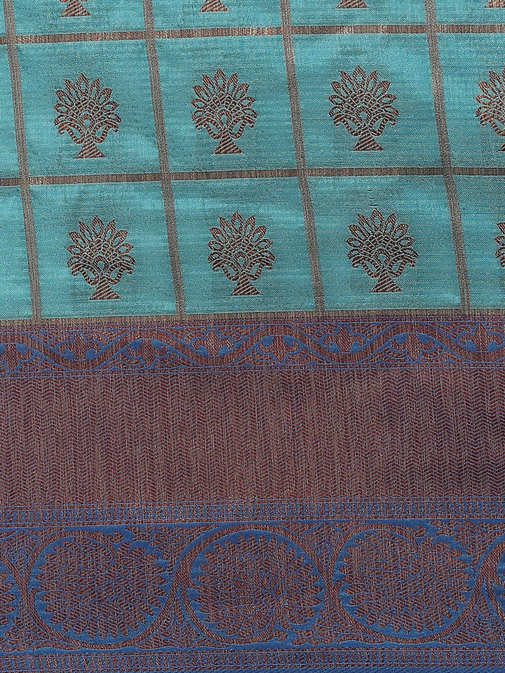 Traditional Checked Banarasi Jute Silk Saree with Oxidised Zari and contrast border