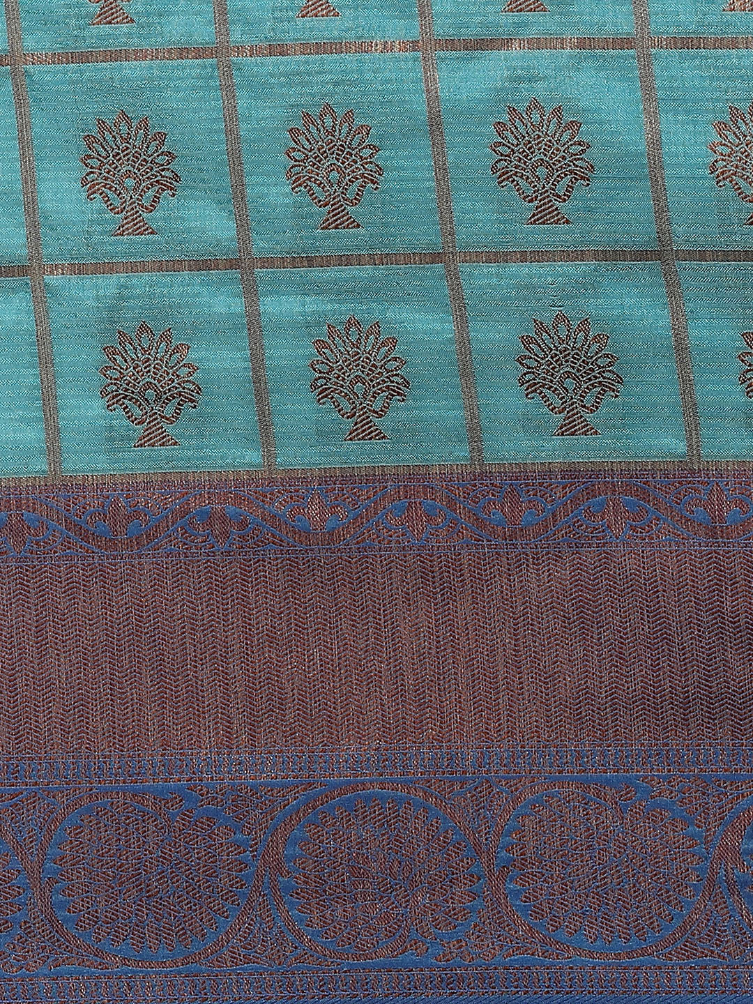 Traditional Checked Banarasi Jute Silk Saree with Oxidised Zari and contrast border