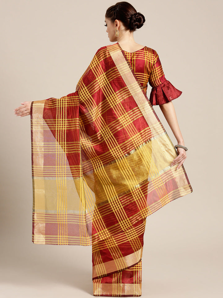 Banarasi Chanderi Silk Saree with Checked Gharchola Weaving