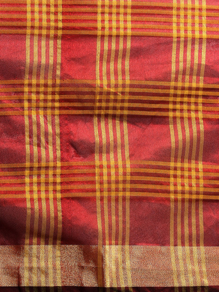 Banarasi Chanderi Silk Saree with Checked Gharchola Weaving