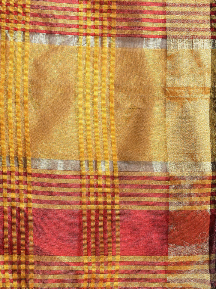 Banarasi Chanderi Silk Saree with Checked Gharchola Weaving