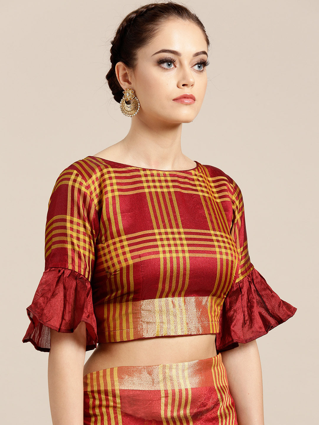 Banarasi Chanderi Silk Saree with Checked Gharchola Weaving