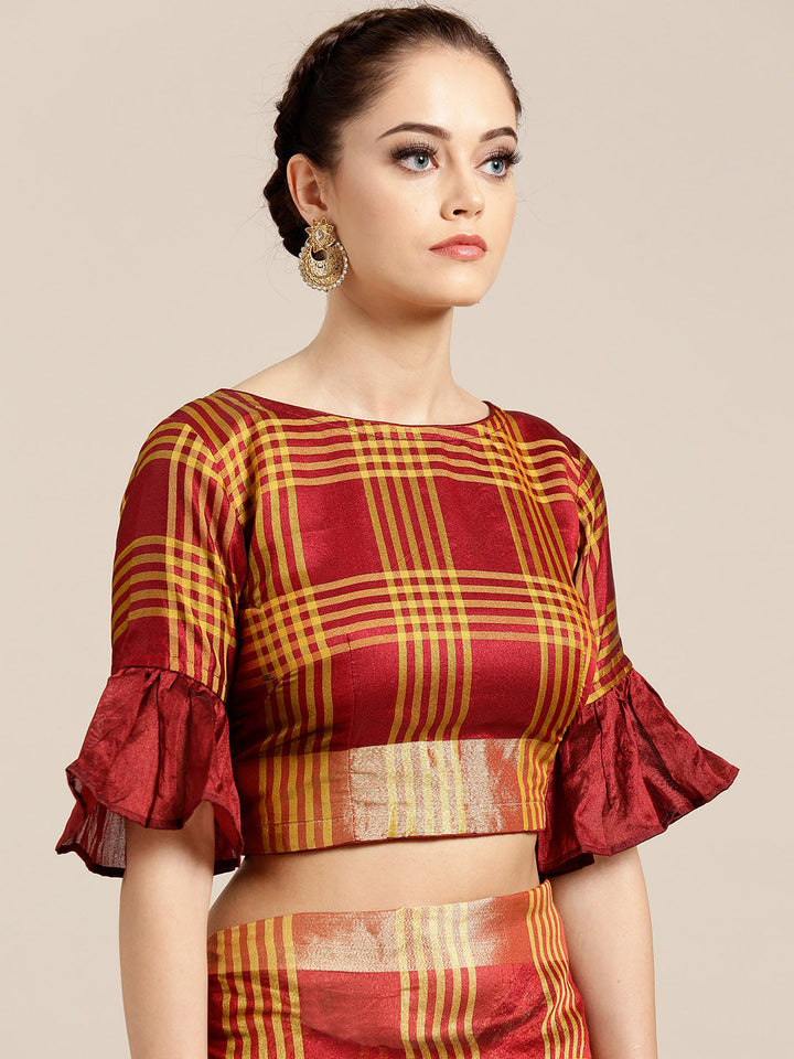 Banarasi Chanderi Silk Saree with Checked Gharchola Weaving