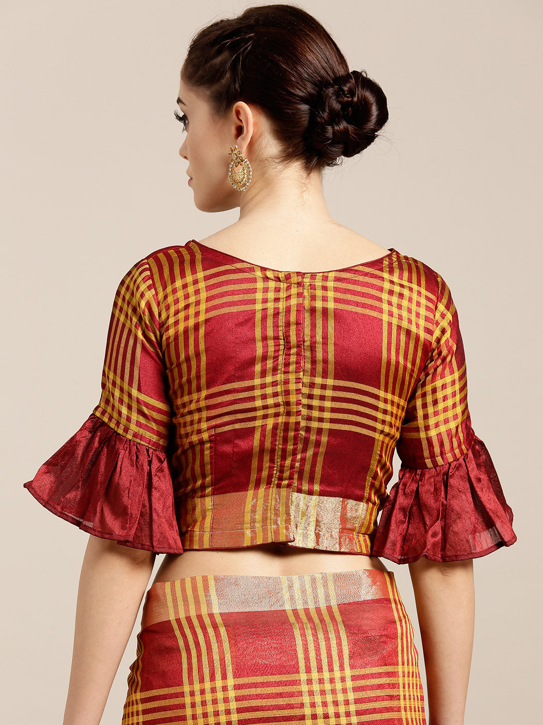Banarasi Chanderi Silk Saree with Checked Gharchola Weaving