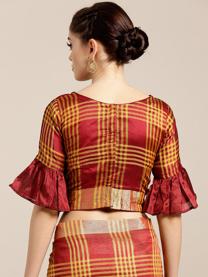 Banarasi Chanderi Silk Saree with Checked Gharchola Weaving