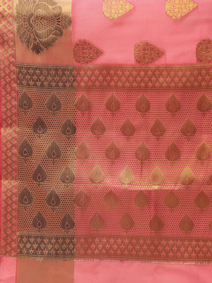 Pink Chanderi Silk Banarasi saree with Handloom Zari ethnic motifs