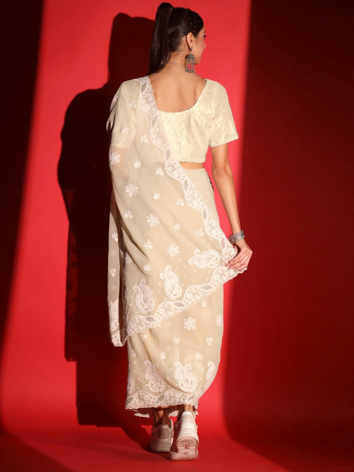 Pastel Resham Thread Embroidered & Crystal Embellished Saree