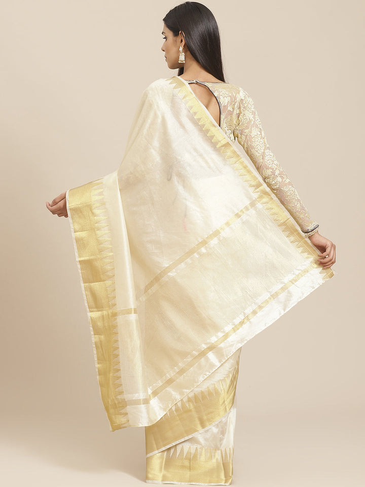 Kanjiwaram Dupion Silk Saree with Ethnic Temple Weaving Gold Zari Broad Border