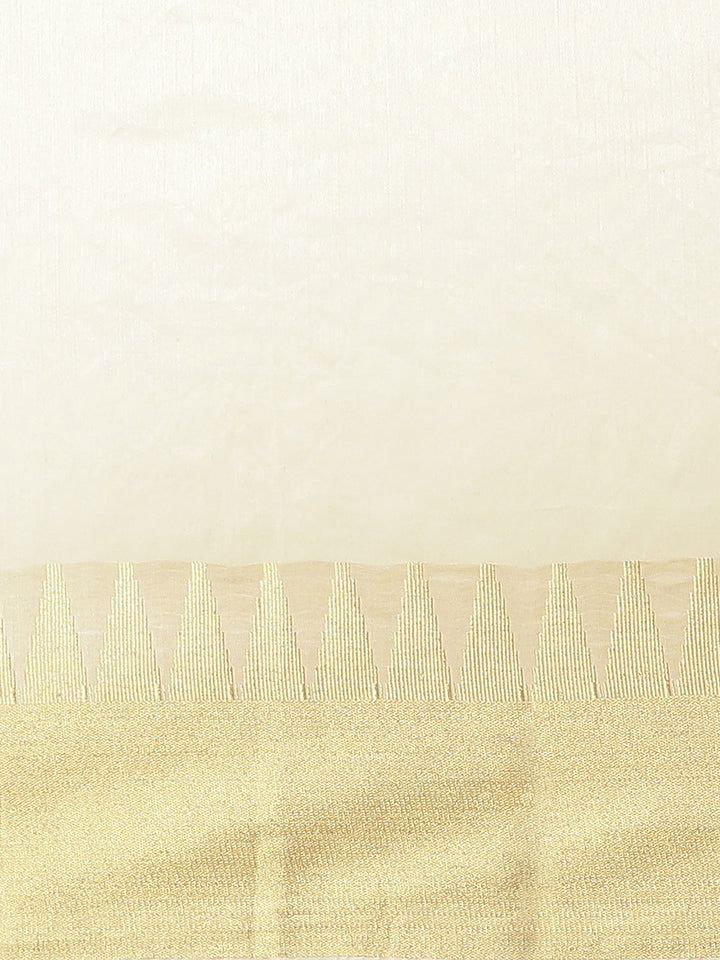 Kanjiwaram Dupion Silk Saree with Ethnic Temple Weaving Gold Zari Broad Border