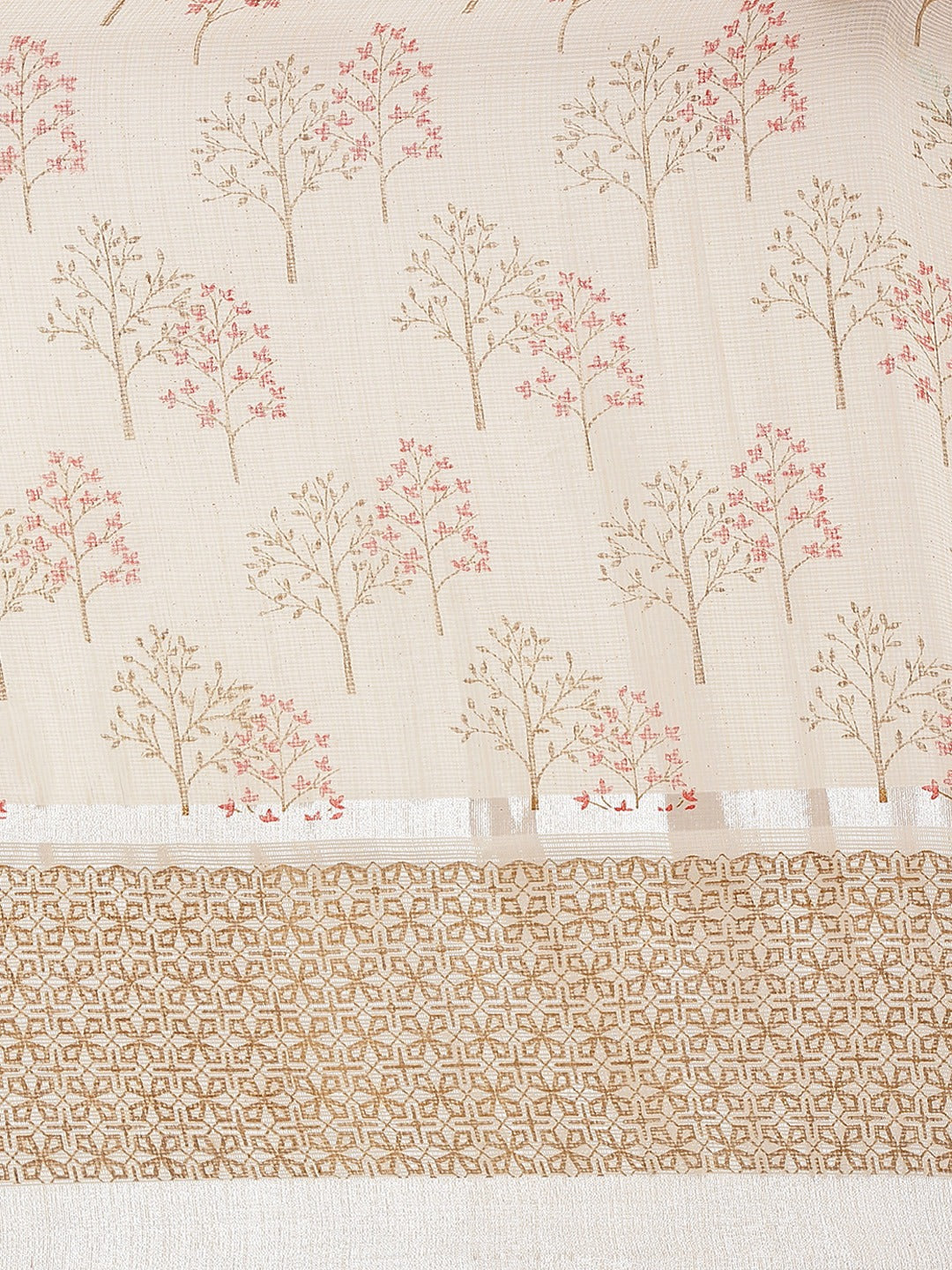 Cream Printed Kota Cotton Saree with Traditional Floral Prints