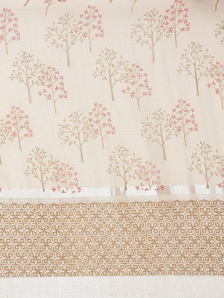 Cream Printed Kota Cotton Saree with Traditional Floral Prints