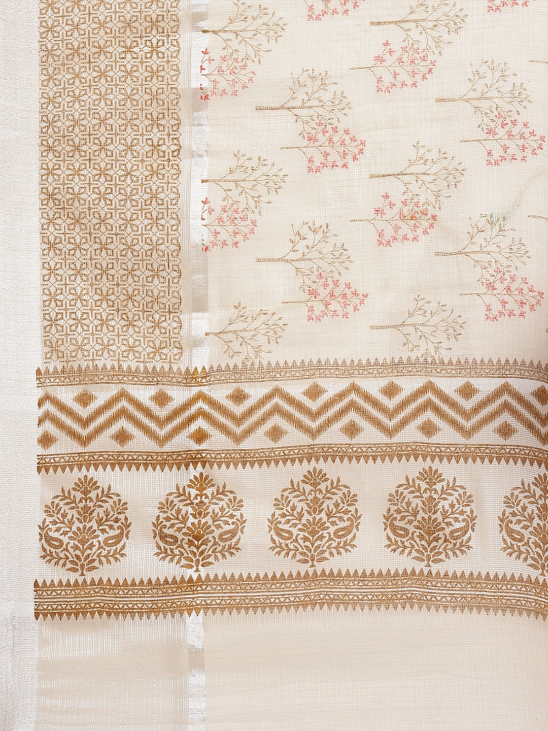 Cream Printed Kota Cotton Saree with Traditional Floral Prints