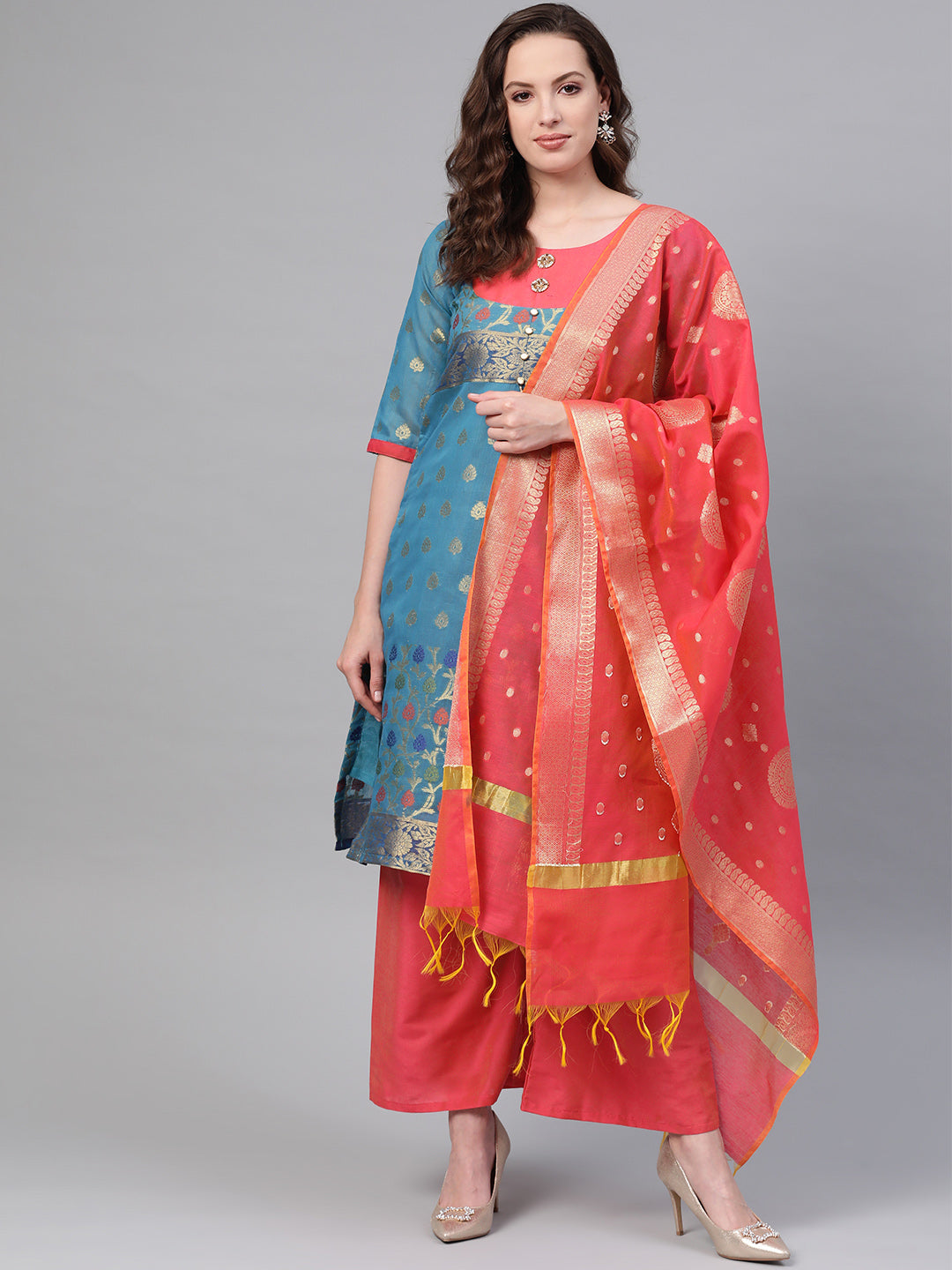 Banarasi Handloom Dress Material with Zari Resham Weaving