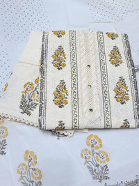 Chhabra 555 Chikankari Embroidery Unstitched Cotton Suit Dupatta Set with Block Print Floral Motifs 