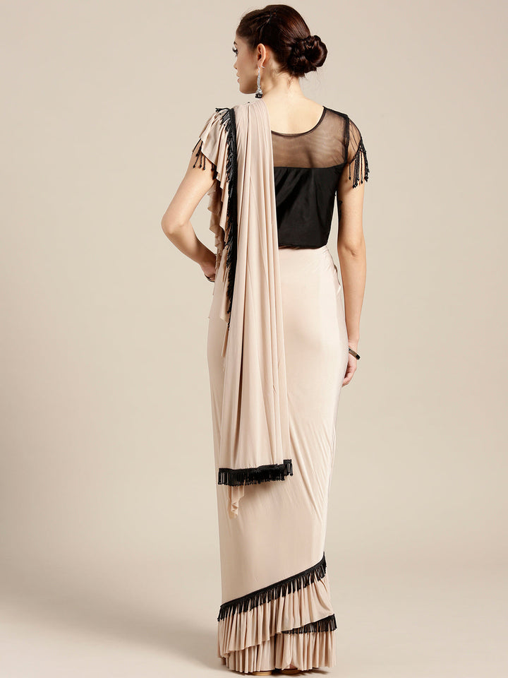 Draped Ruffled Pre-stitched Saree with Tassled Sequin Embellished Blouse