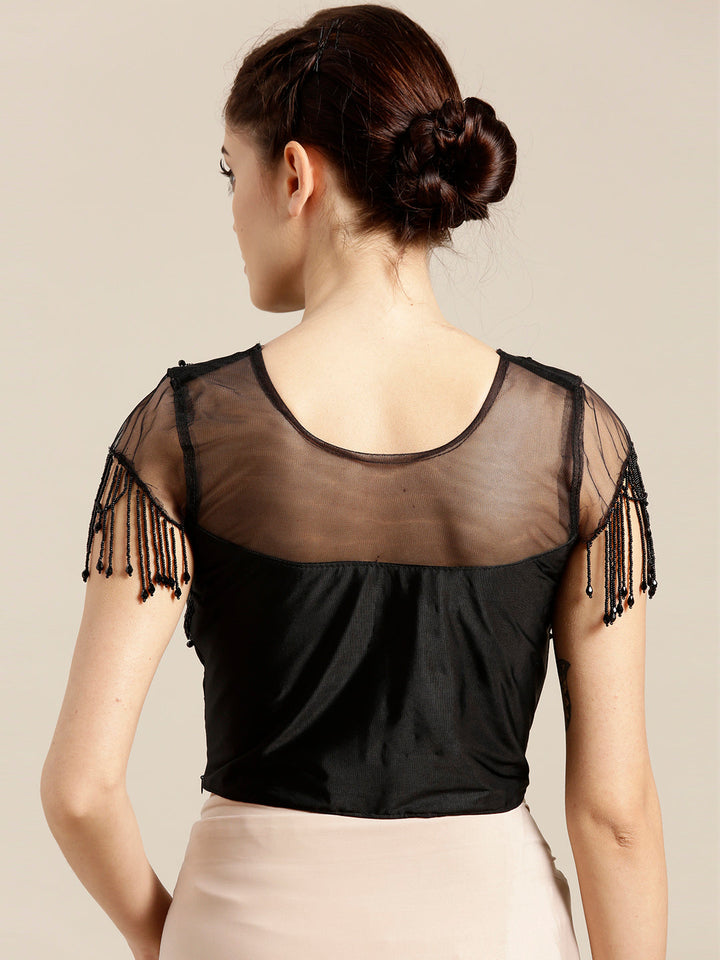 Draped Ruffled Pre-stitched Saree with Tassled Sequin Embellished Blouse