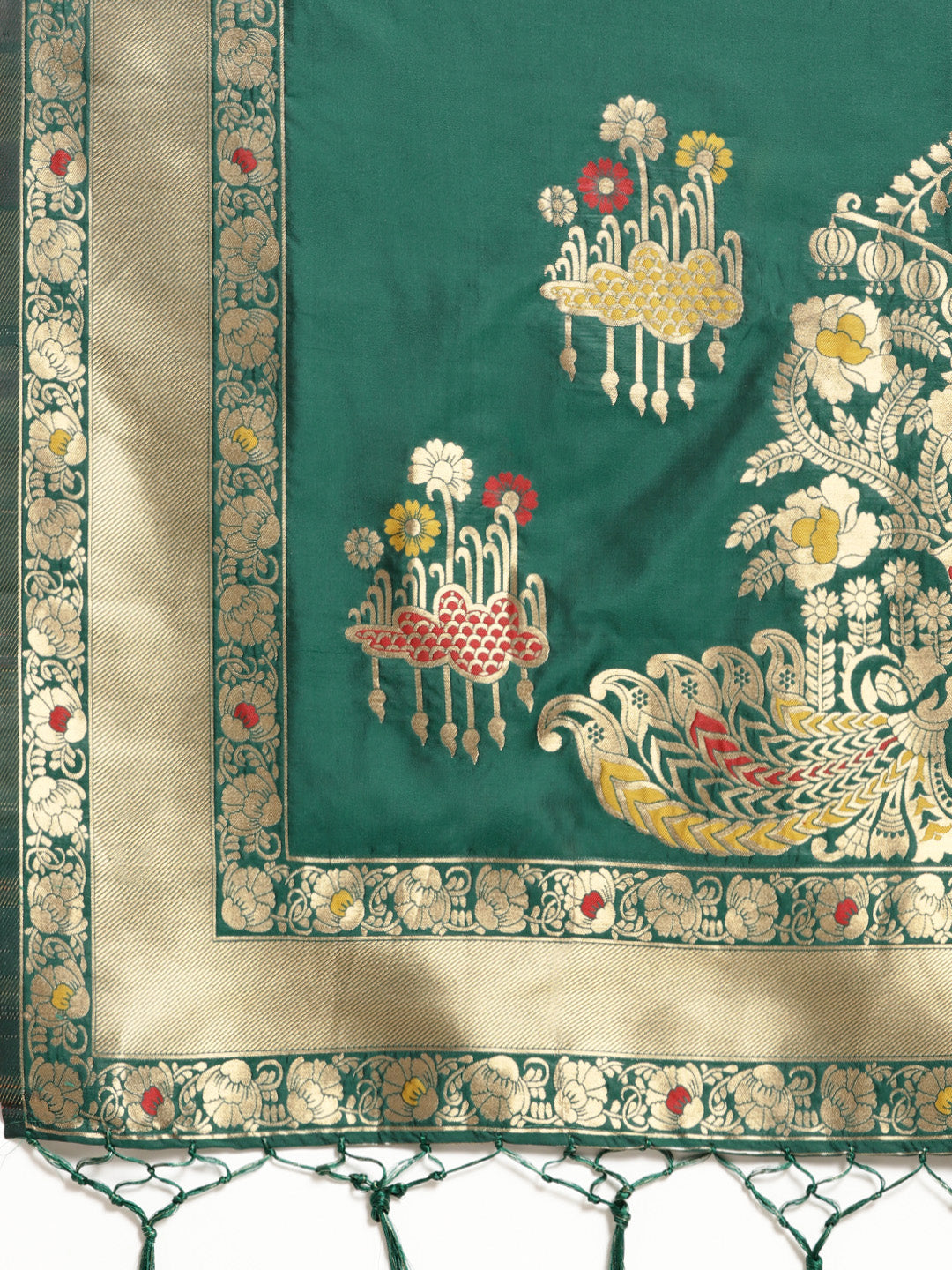 Banarasi Handloom Silk Saree with Floral Meenakari and Jhalar