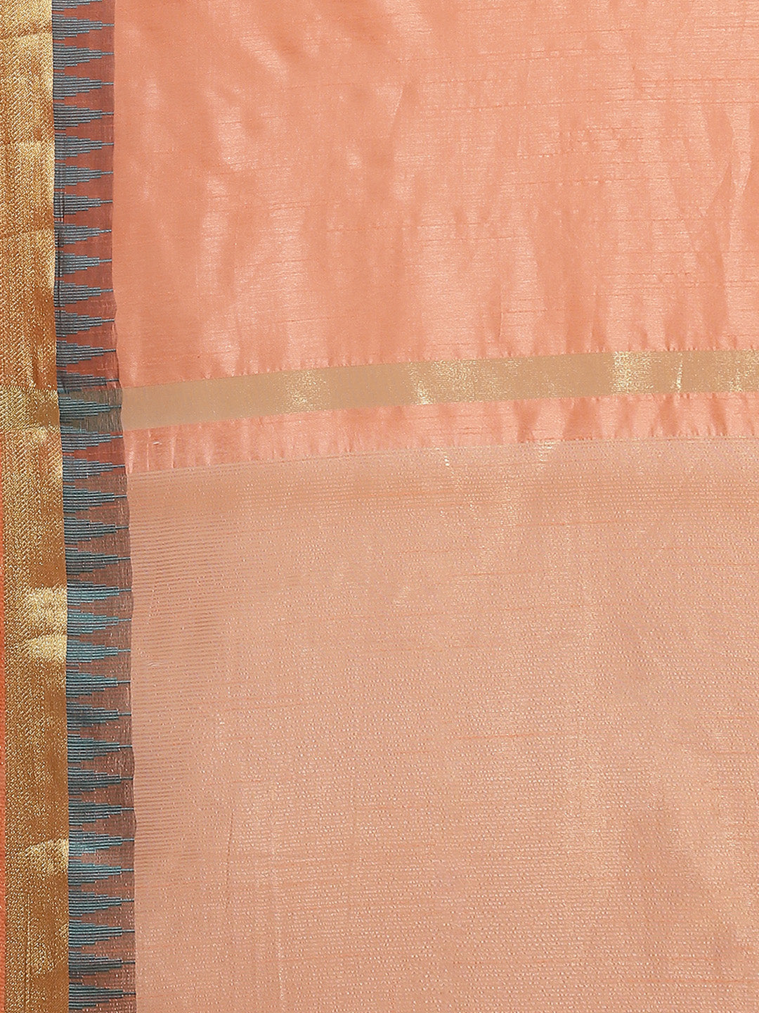 Peach Narayan Peth Handloom Chanderi Saree with Temple Gold Zari & Resham Weaving