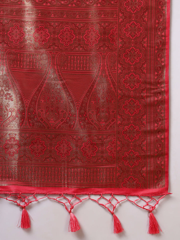 Traditional Bridal Banarasi Handloom Silk Saree with Ethnic Zari Paisley Weaving
