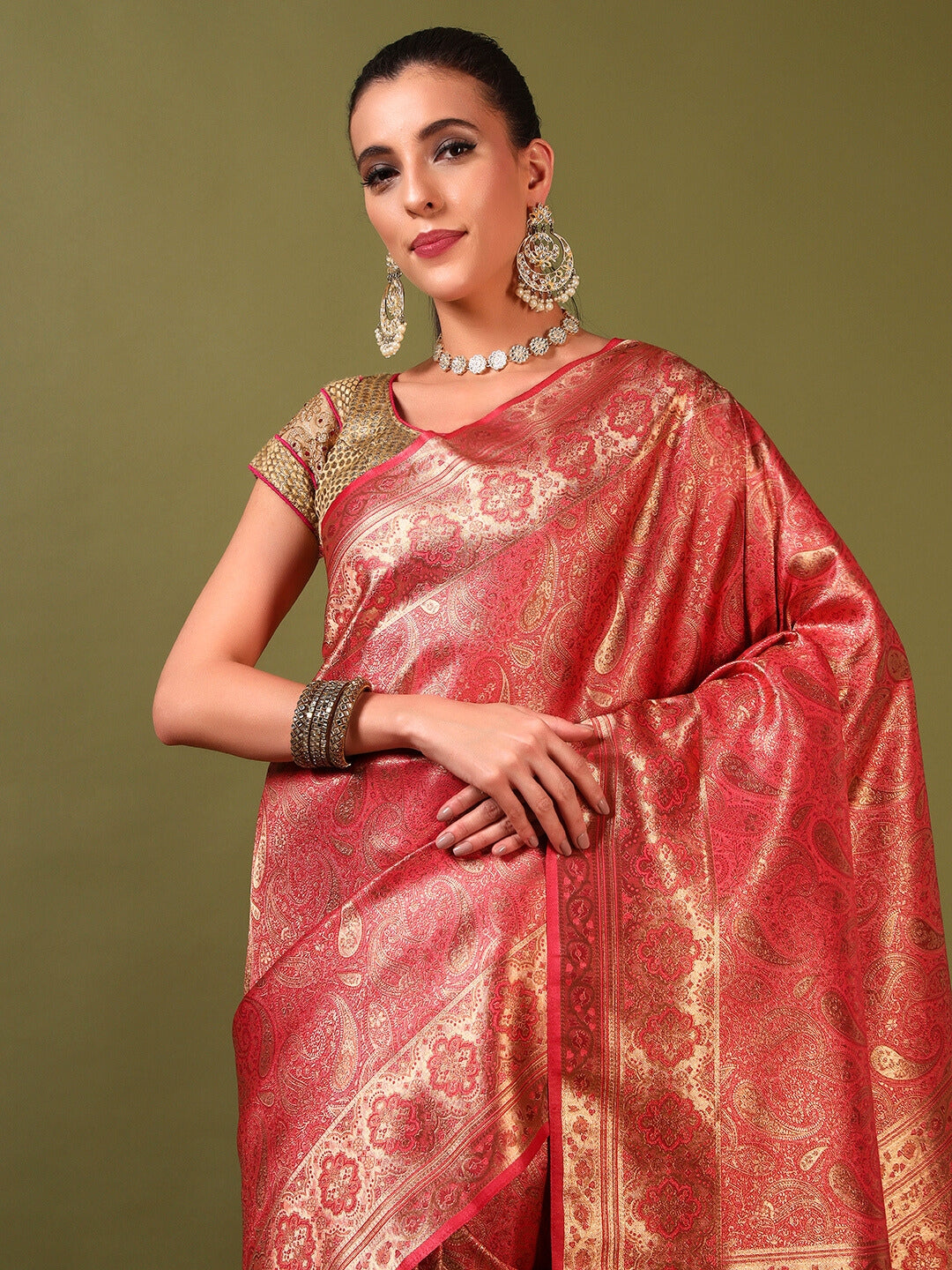 Traditional Bridal Banarasi Handloom Silk Saree with Ethnic Zari Paisley Weaving