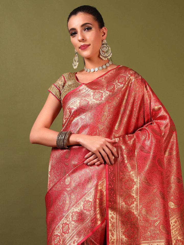 Traditional Bridal Banarasi Handloom Silk Saree with Ethnic Zari Paisley Weaving