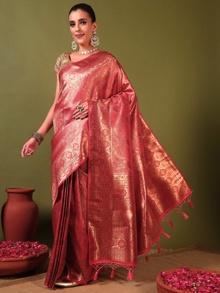 Traditional Bridal Banarasi Handloom Silk Saree with Ethnic Zari Paisley Weaving