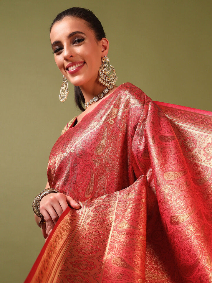 Traditional Bridal Banarasi Handloom Silk Saree with Ethnic Zari Paisley Weaving