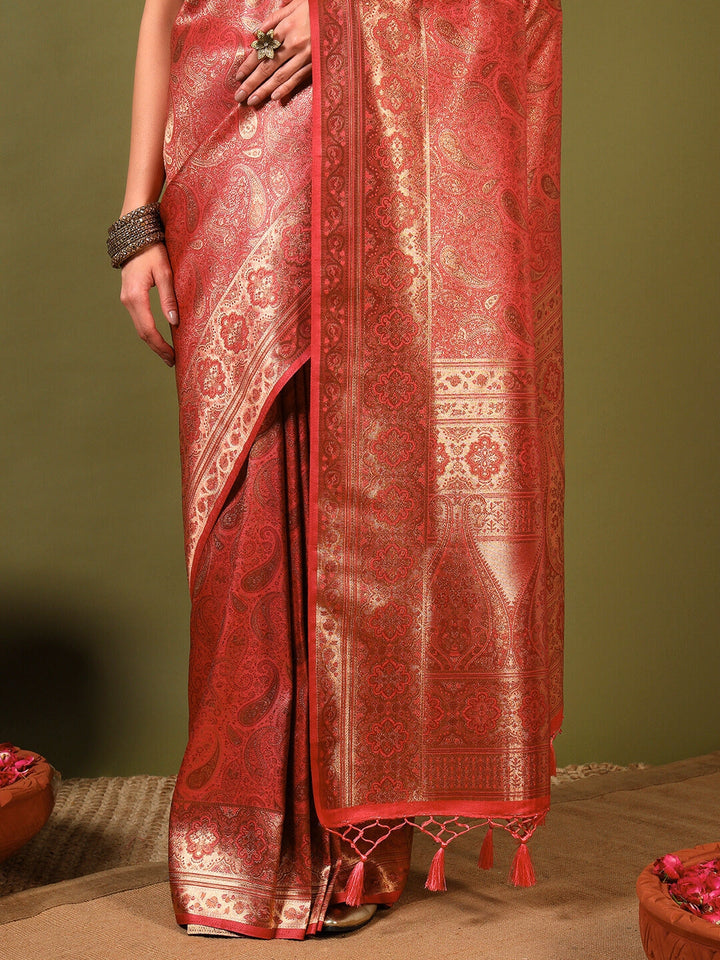 Traditional Bridal Banarasi Handloom Silk Saree with Ethnic Zari Paisley Weaving