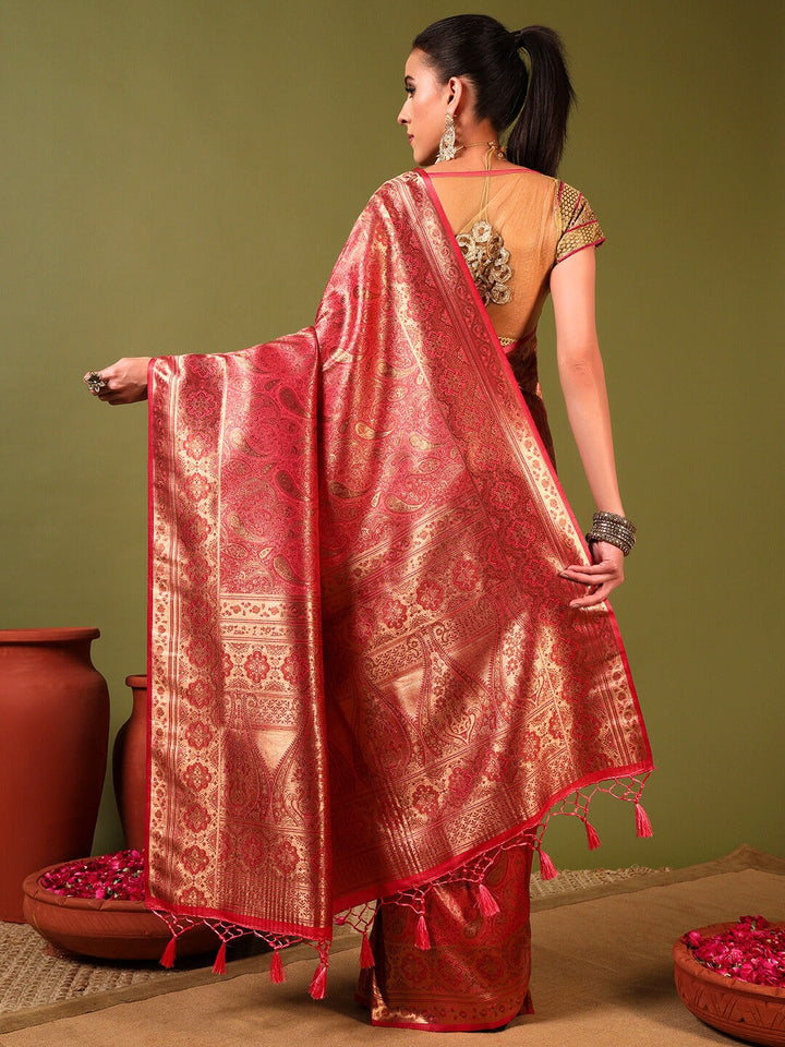 Traditional Bridal Banarasi Handloom Silk Saree with Ethnic Zari Paisley Weaving
