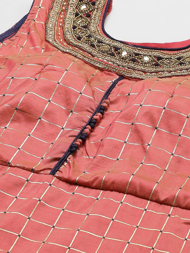Made to Measure Pastel Woven Embroidered Anarkali Set with Contrast Banarasi Dupatta