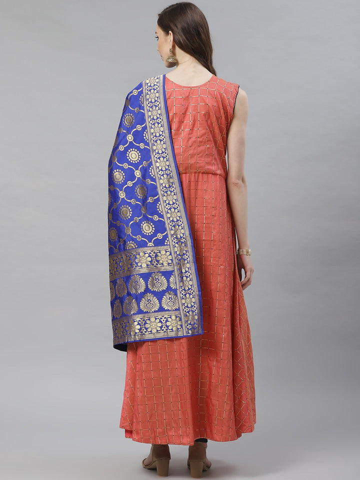 Made to Measure Pastel Woven Embroidered Anarkali Set with Contrast Banarasi Dupatta