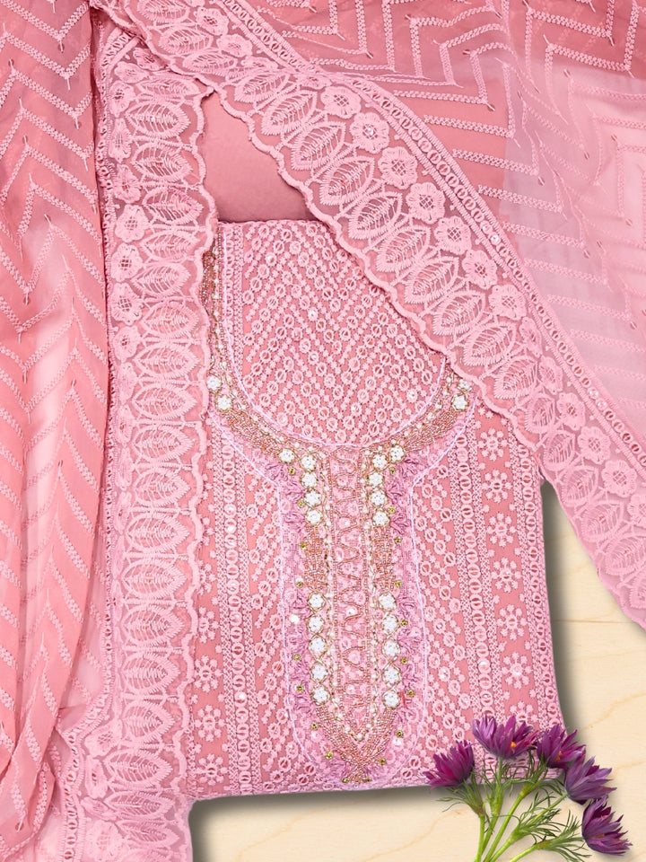 Chhabra 555 Chikankari Schiffli Dress Material with Mirror, Cut-Dana Embroidery & Scalloped Lace