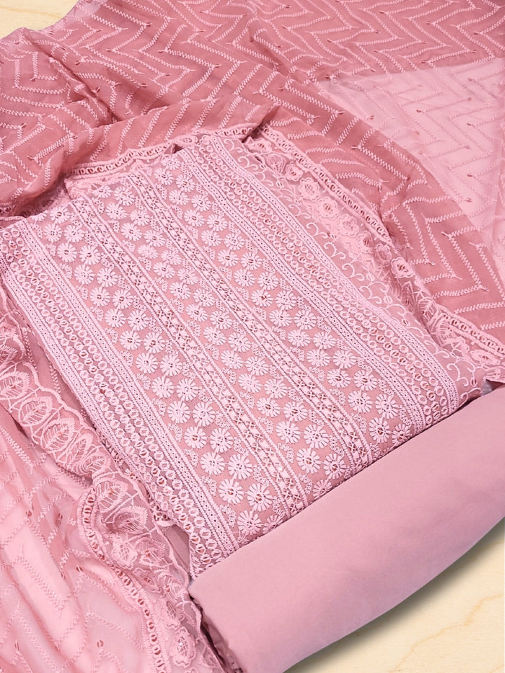 Chikankari Schiffli Dress Material with Mirror, Cut-Dana Embroidery & Scalloped Lace